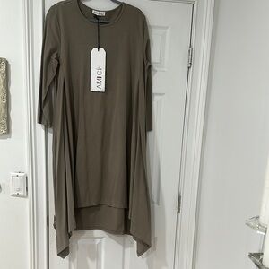 Tan Relaxed Asymmetrical Tunic with 3/4 Sleeves